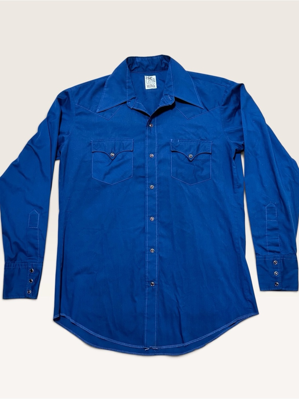 Vintage 70s The Hustler Collection Blue Western Pearl Snap Shirt M